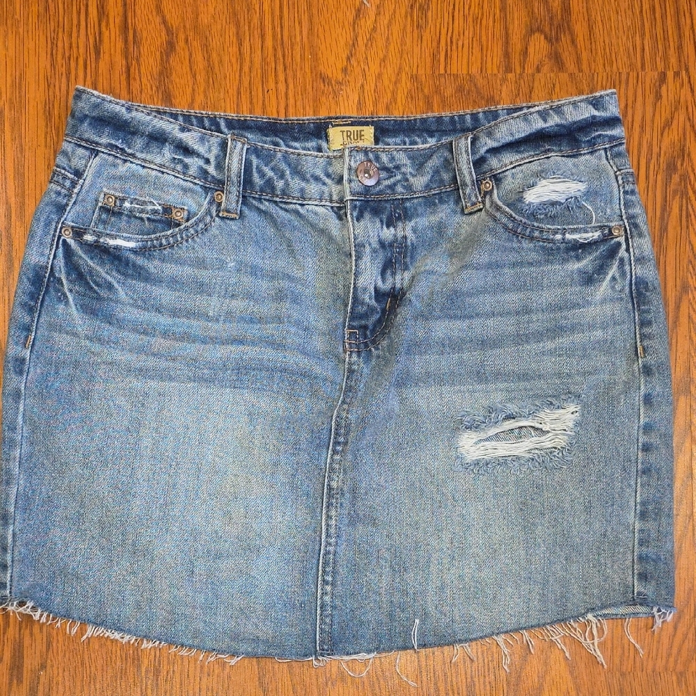 True Craft Distressed Denim Mini Skirt